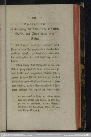 Operation in Ansehung der Ausleerung der alten Säfte, und Ersatz durch neue Säfte