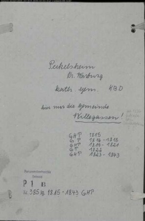 Kirchenbuchduplikate der katholischen Gemeinde Peckelsheim, Kreis Warburg (GHT 1815, GT 1816-1818, GHT 1819-1821, GT 1822, GHT 1823-1843) (Gemeinde: Katholische Gemeinden Peckelsheim)