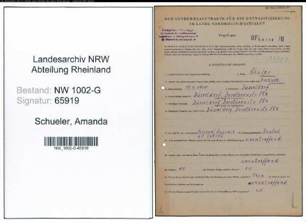 Entnazifizierung Amanda Schueler, geb. 10.04.1900 (Kauffrau)