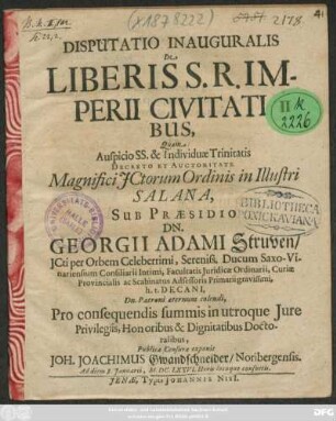 Disputatio Inauguralis De Liberis S.R. Imperii Civitatibus