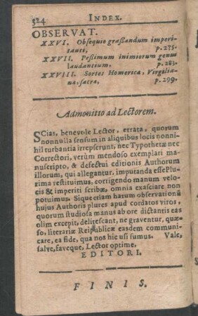 Admonitio ad Lectorem.