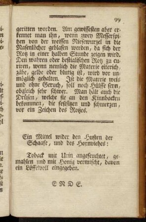 Ein Mittel wider den Husten der Schaafe, und des Hornviehes: