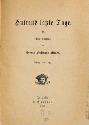 Huttens letzte Tage : eine Dichtung