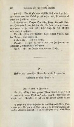IV. Ueber die deutsche Sprache und Litteratur.. Schreiben an einen Freund