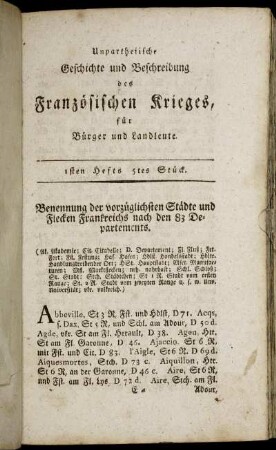 Benennung der vorzüglichsten Städte und Flecken Frankreichs nach den 83 Departements.