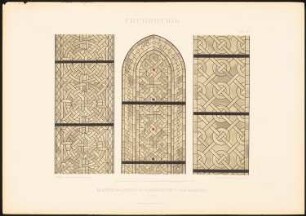 Blankverglasung, Marienstatt, Marburg: Ansichten Fenster (aus: Ornamentale Glasmalereien d. Mittelalters u. d. Renaissance, 1885)