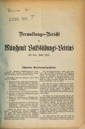 Verwaltungsbericht des Münchener Volksbildungsvereins für das Jahr. 1893