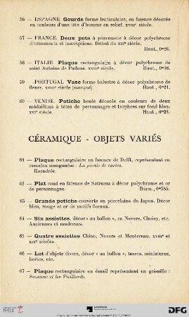 Céramique - Objets variés (Nr. 61-81)