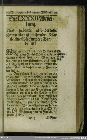 Die LXXXII. Abtheilung. Das siebende absonderliche Kennzeichen ist die Freude. Wie sie eine Wirckung der Gnade sey?