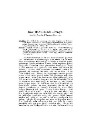 Zur Schulbibel-Frage