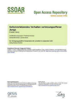 Selbstverletzendes Verhalten verletzungsoffener Jungs