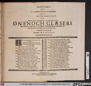 Prosopopoeia Qua Academiam Iuliam Loquentem Atque Obitum Praematurum Viri ... Dn. Enoch Glaeseri Icti Instit. Imper. Et Crimin. Professoris Publici Et Ordinarii, Vicerectoris Magnifici : Lugentem Introduxerunt Excellentiss. Dn. D. Werneri Commensales