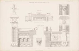 Gymnasium an der St. Apostelkirche, Köln: Grundriss EG, 1.OG, 2.OG., Rückansicht, Schnitt AB (aus: Atlas zur Zeitschrift für Bauwesen, hrsg. v. G. Erbkam, Jg. 11, 1861)