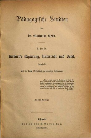 Pädagogische Studien. 1 = H. 1/8. 1875/76