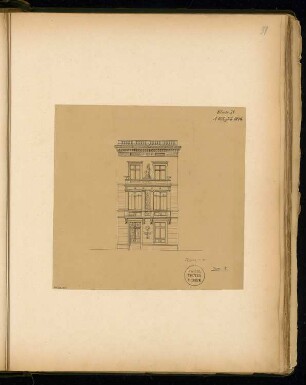 Bürgerliches Einfamilienwohnhaus Monatskonkurrenz August 1874: Aufriss Vorderansicht 1:100