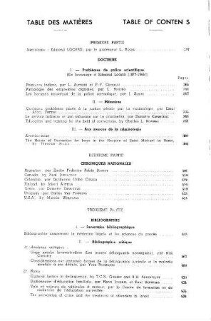 Table de matières - Table of contents
