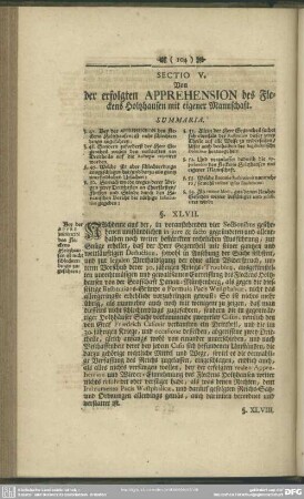 Sectio V. Von der erfolgten Apprehension des Fleckens Holtzhausen mit eigener Mannschaft