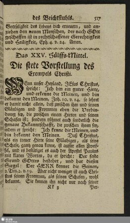 Das XXV. Hülffs-Mittel. Die stete Vorstellung des Exempels Christi