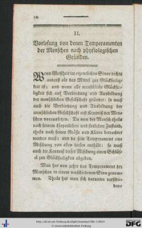 II. Vorlesung von denen Temperamenten der Menschen nach physiologischen Gründen.