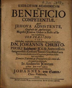 Exercitium Academicum De Beneficio Competentiae