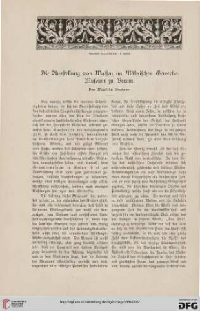 Die Ausstellung von Waffen im Mährischen Gewerbe-Museum zu Brünn