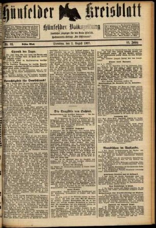 Erste Ausgabe vom Dienstag, den 02. August 1927.