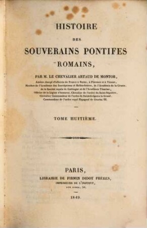 Histoire des souverains pontifes romains, 8