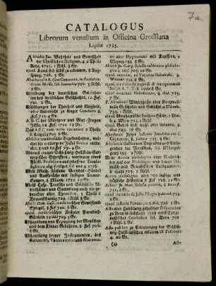 1735: Appendix librorum qui praeter alios in Officina Libraria Grossiana venales prostant
