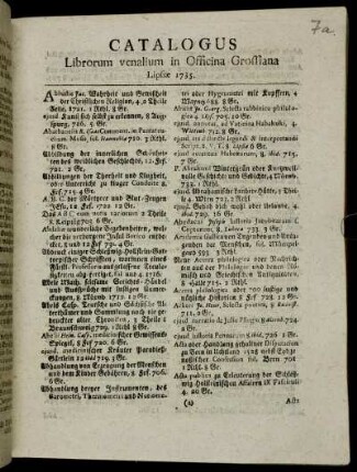 1735: Appendix librorum qui praeter alios in Officina Libraria Grossiana venales prostant