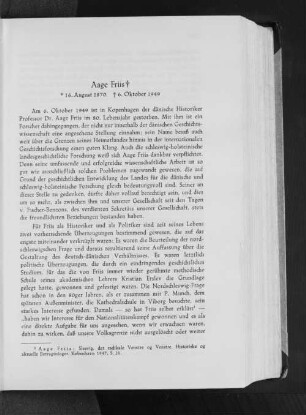 Aage Friis : * 16. August 1870 + 6. Oktober 1949
