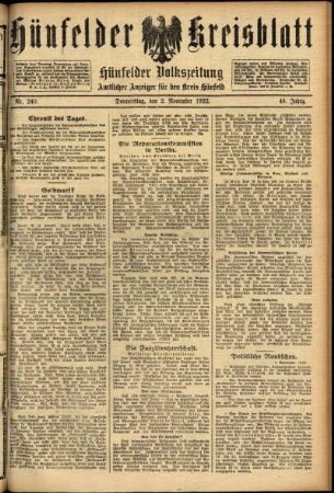Ausgabe vom Donnerstag, den 02. November 1922.
