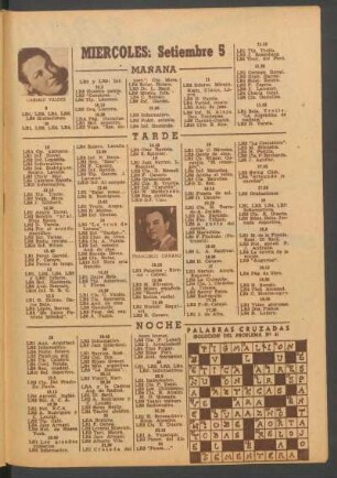 [Programa de] Miércoles: Setiembre 5
