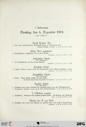 I. Auktionstag. Dienstag, den 6. Dezember 1904 von 10 Uhr ab (Nr. 1-163)