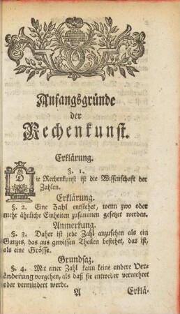 Anfangsgründe der Rechenkunst.