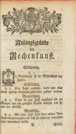 Anfangsgründe der Rechenkunst.