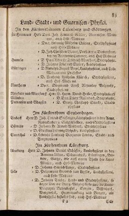 Land-Stadt -und Guarnison-Physici. - Stifts-Pädagogium zu Ilefeldt.