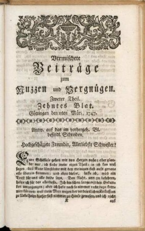 Zehntes Blat, ... den 11ten März 1747