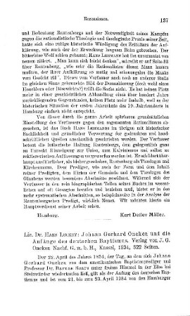 Luckey, Hans :: Johann Gerhard Oncken und die Anfänge des deutschen Baptismus : Kassel, Oncken, 1934