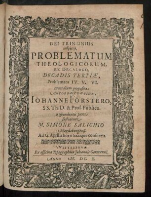 3,4/6: Problematum Theologicorum, Ex Decalogo, Decadis ...