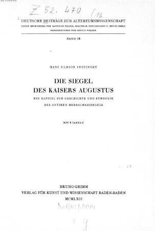 Die Siegel des Kaisers Augustus : ein Kapitel zur Geschichte und Symbolik des antiken Herrschersiegels