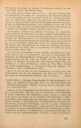 231-233 [Rezension] Schlieper, Friedrich, Allgemeine Unterrichtslehre für Wirtschaftsschulen