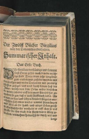 Der Zwölff Bücher Virgilius von den Trojanischen Geschichten Summarischer Inhalt.