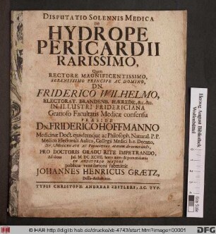 Disputatio Solennis Medica De Hydrope Pericardii Rarissimo