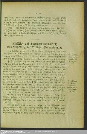 Rückblicke auf Vermögensverwaltung und Auflösung der Leipziger Kramerinnung