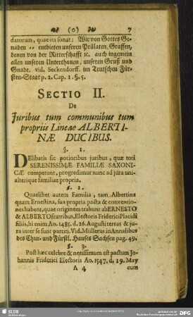 Sectio II. De Juribus tum communibus propriis LIneae Albertinae Ducibus