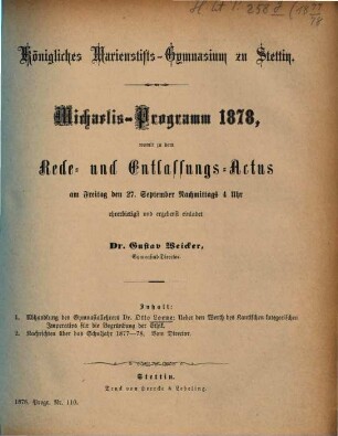 Michaelis-Programm : womit zu dem Rede- und Entlassungs-Actus ... ehrerbietigst und ergebenst einladet. 1877/78