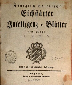 Königlich-Baierisches Intelligenzblatt für den Ober-Donaukreis. 26. 1816