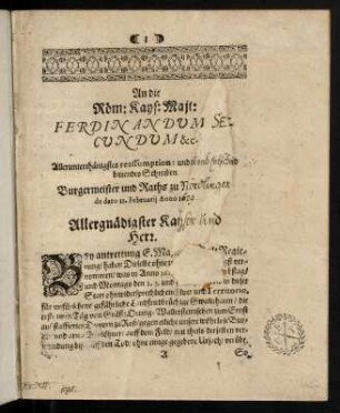 1-5, An die Röm:Kays:Majt: Ferdinandum Secundum &c.
