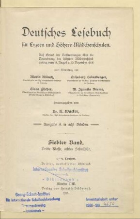 Band 7 = Klasse 3, 8. Schuljahr, [Schülerband]: [Band 7 = Klasse 3, 8. Schuljahr, [Schülerband]]