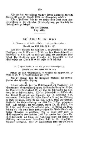 Kurze Mittheilungen. : [I. Akademien und Universitäten]
